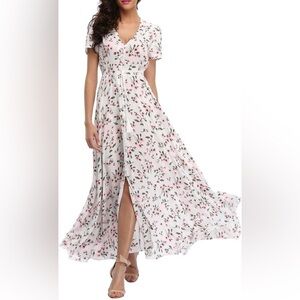 BEACH PARTY floral maxi dress smocked stretchy waist tassel strings size XXL